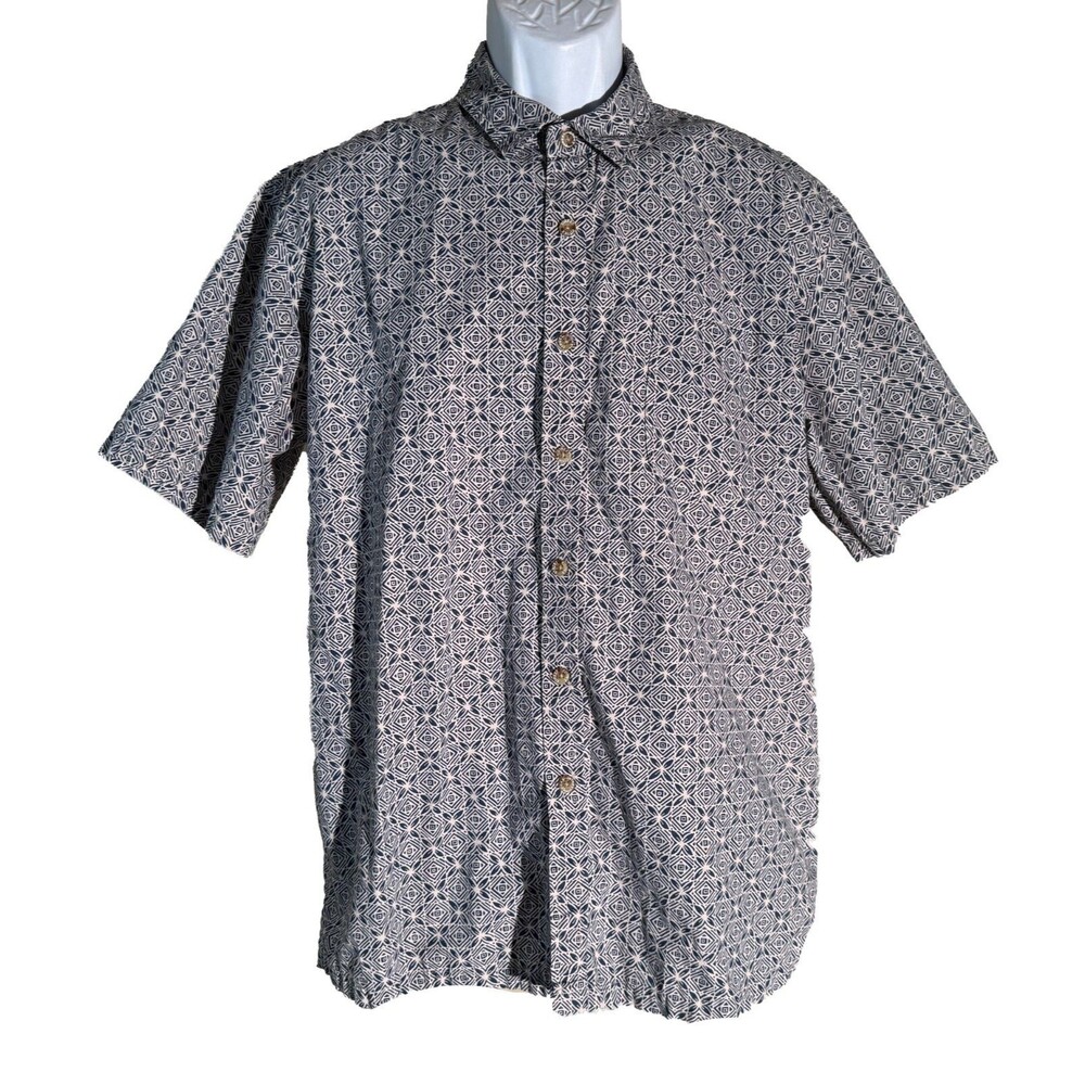 COOKE STREET Men's Short‎ Sleeve Button Down Hawaiian Shirt Blue White Large